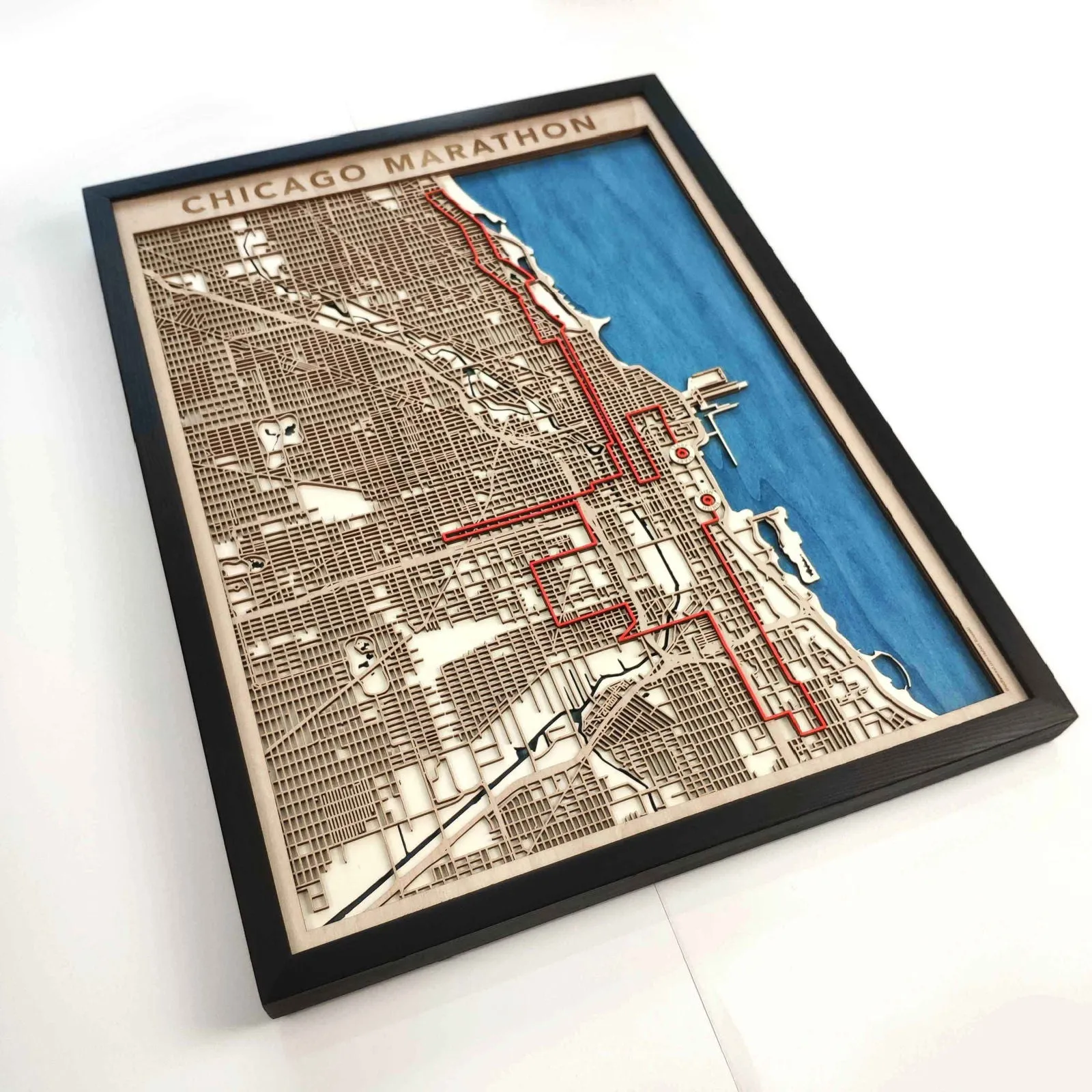 Chicago Marathon Wooden Map
