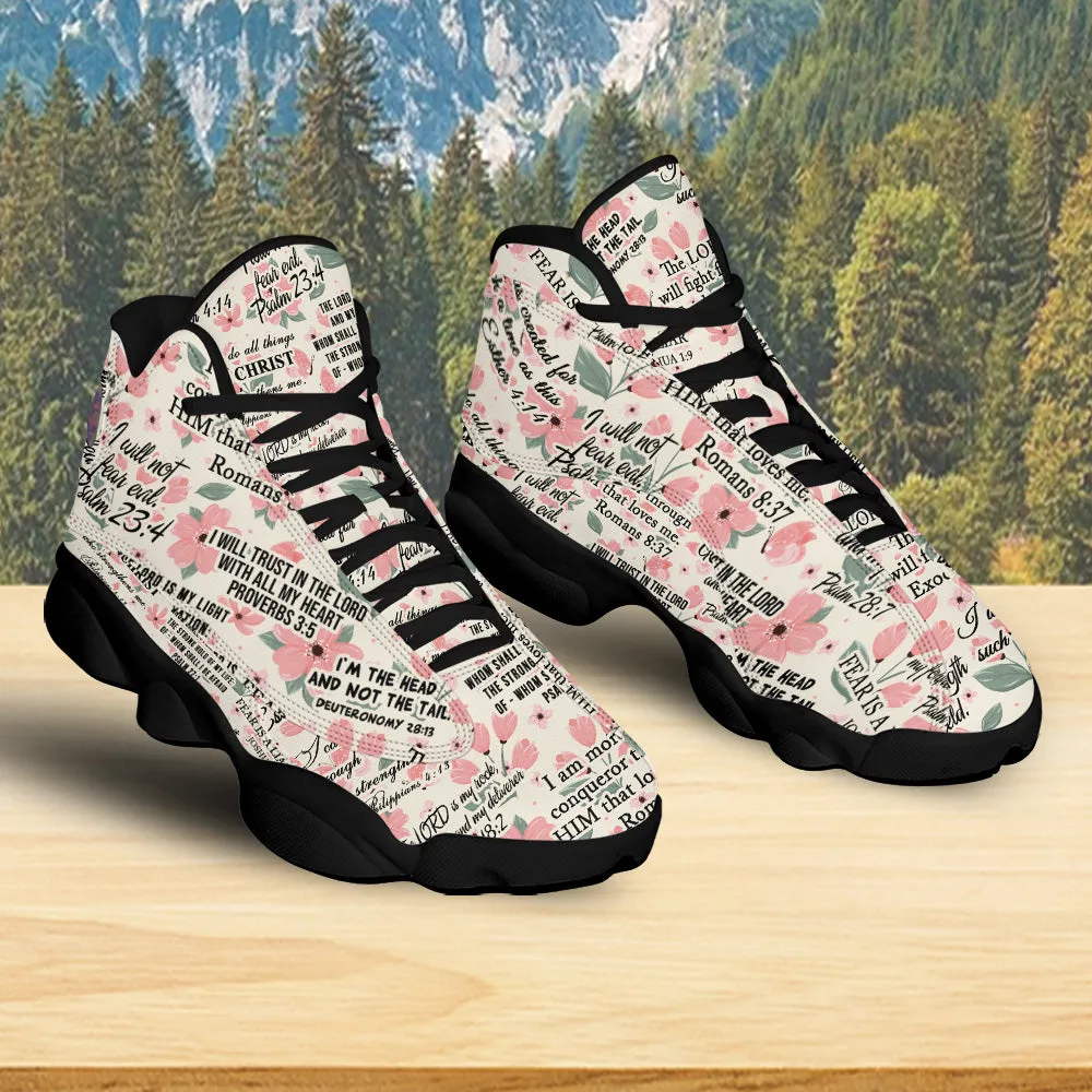 Teesdily | God Is My Strength Basketball Shoes, The Lord Is My Light Basketball Shoes, Jesus Christian Floral Shoes Unisex