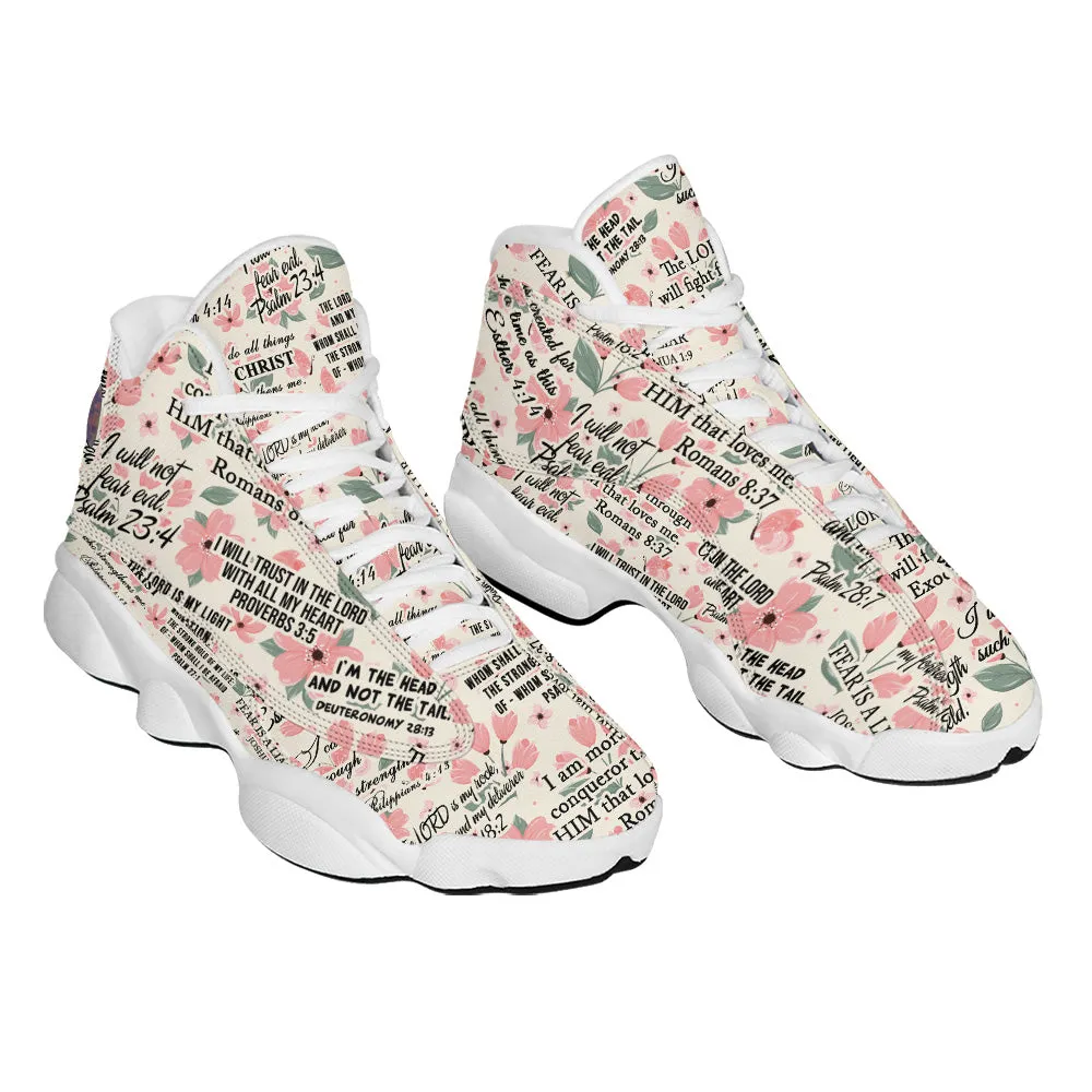 Teesdily | God Is My Strength Basketball Shoes, The Lord Is My Light Basketball Shoes, Jesus Christian Floral Shoes Unisex