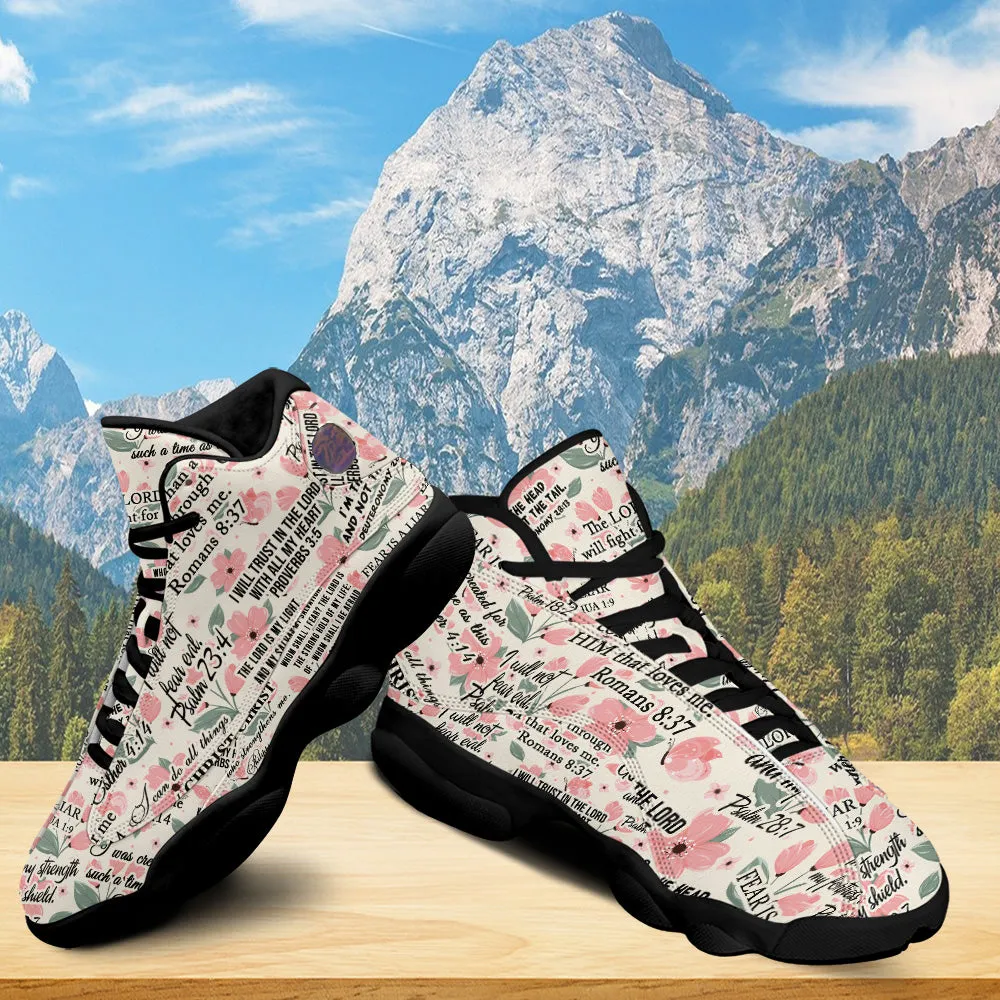Teesdily | God Is My Strength Basketball Shoes, The Lord Is My Light Basketball Shoes, Jesus Christian Floral Shoes Unisex