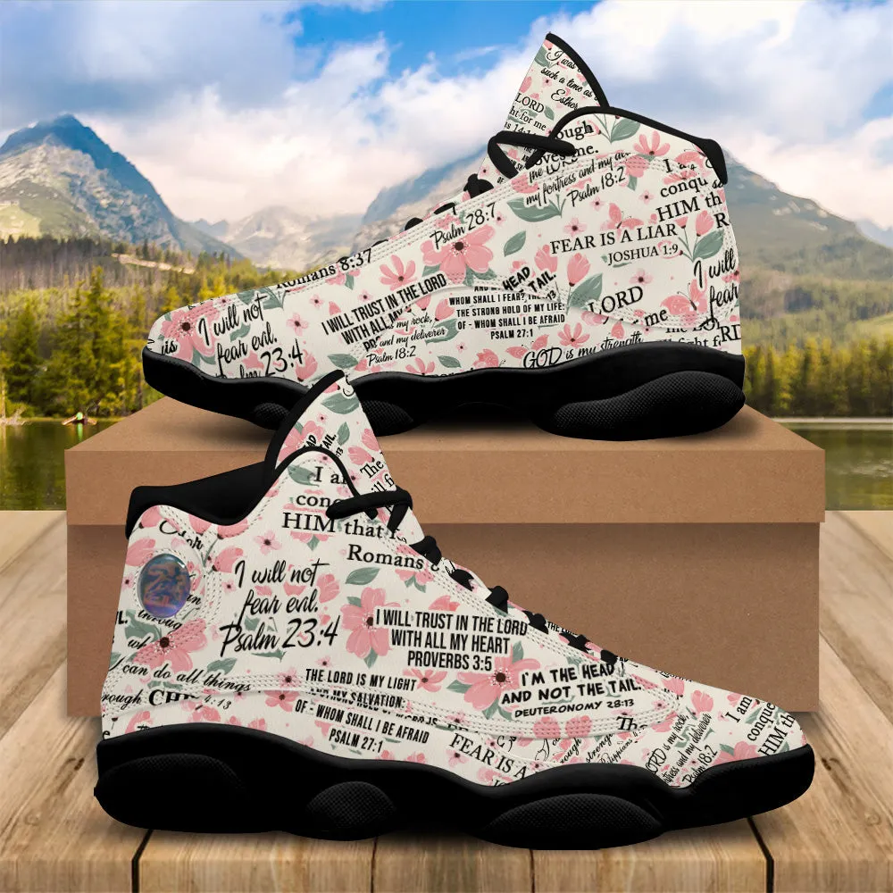 Teesdily | God Is My Strength Basketball Shoes, The Lord Is My Light Basketball Shoes, Jesus Christian Floral Shoes Unisex